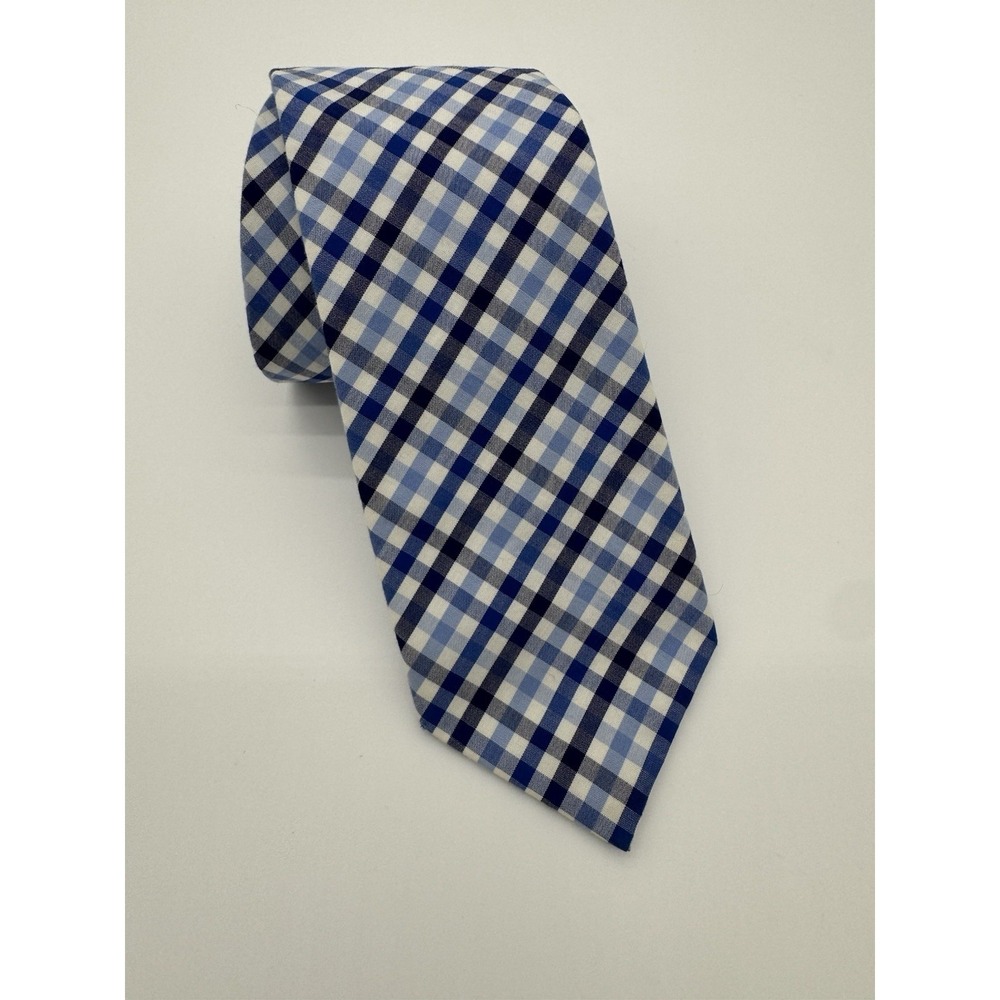 Club Room Blue Plaid Tie 100% Cotton Checkered Necktie Classic‎ Preppy Mens